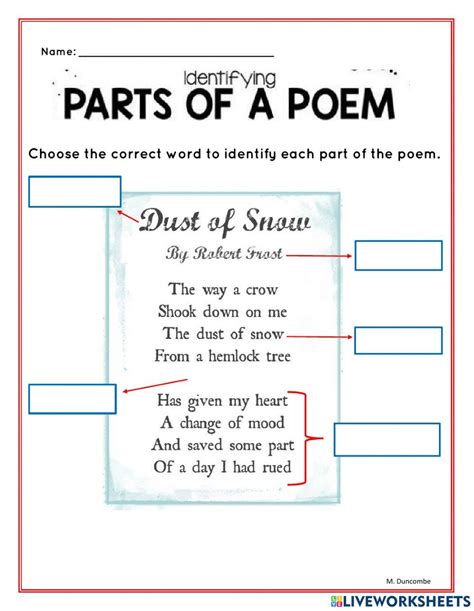 Parts Of A Poem Worksheet