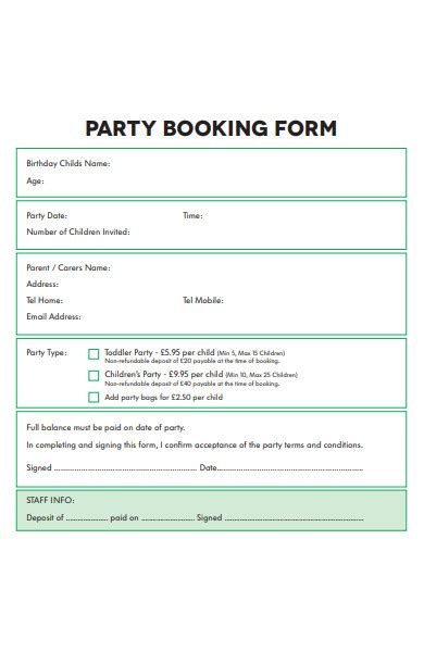 FREE 11+ Sample Party Reservation Forms in PDF MS Word