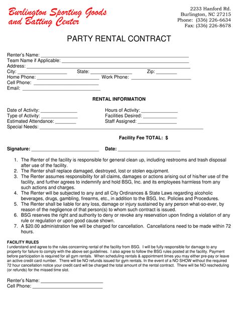 Party Rental Agreement Template