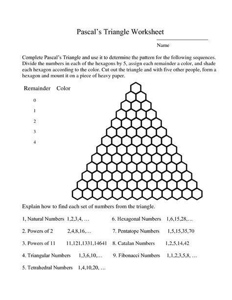 Pascals Triangle Worksheet