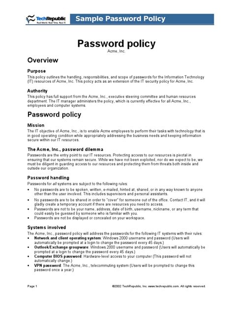 Password Management Policy Template