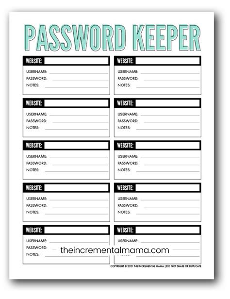 Password Printable Sheet