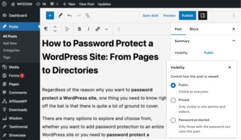 Password Protect a Page Or Post In WordPress