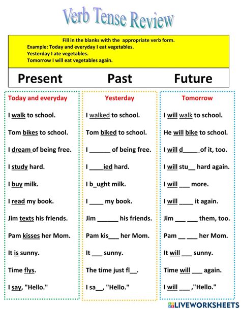Past Present Future Verbs Worksheets