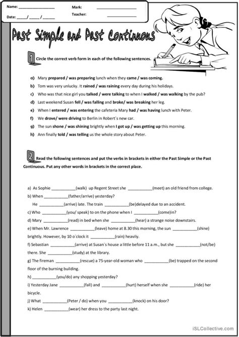 Past Simple And Past Continuous Exercises With Answers Printable