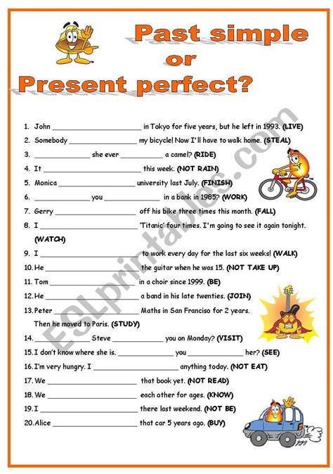 Past Simple Or Present Perfect Worksheet