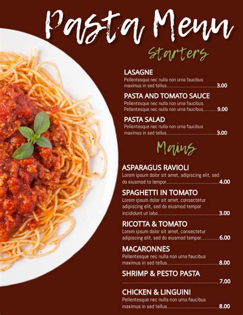 Pasta Menu