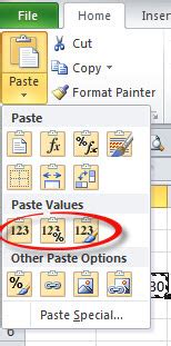Paste “Values and Number Formats”