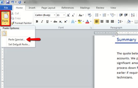 Paste Special in Microsoft Word