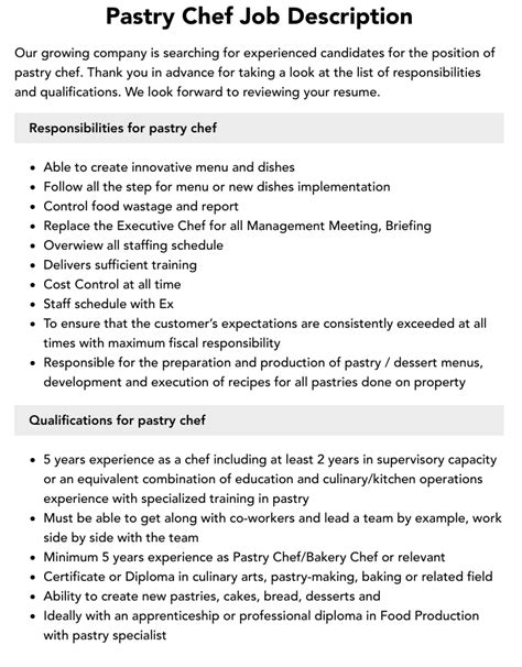 Pastry Chef Career Description