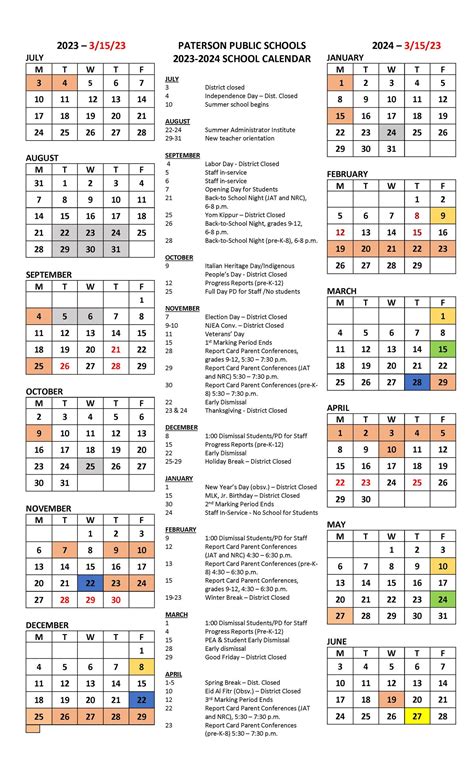 Paterson District Calendar