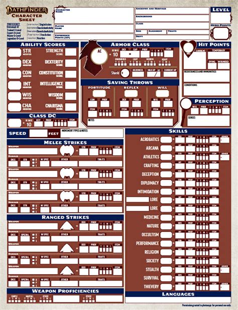 Pathfinder 2e Character Sheet Printable