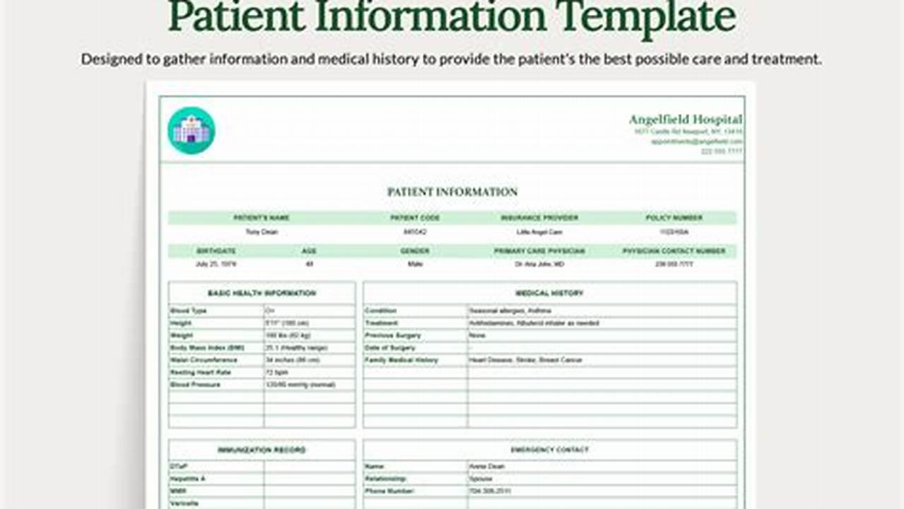 Patient Information, Excel Templates