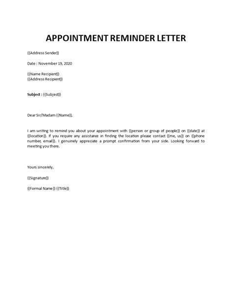 Patient Appointment Reminder Letter Templates at