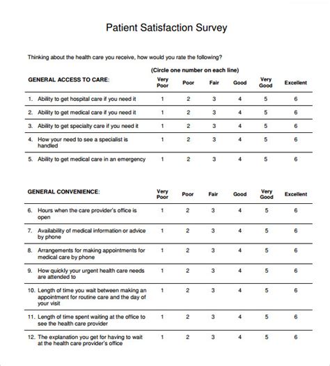 Patient Satisfaction Survey Template HQ Printable Documents