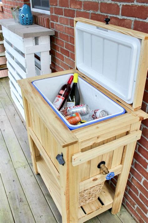 Outdoor Cooler with Cup Holder Brown Patio cooler, Outdoor cooler, Wooden cooler