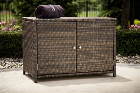 Outdoor Wicker Storage Bench Patio Furniture Rattan Deck Bin with