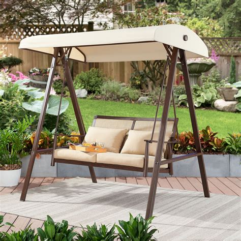 Sunnydaze Outdoor Porch Swing with Adjustable Canopy and Durable Steel Frame, 2Person Patio