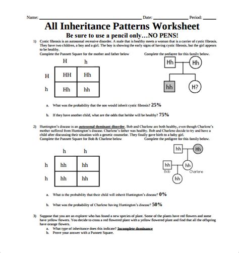 Patterns Of Inheritance Worksheet