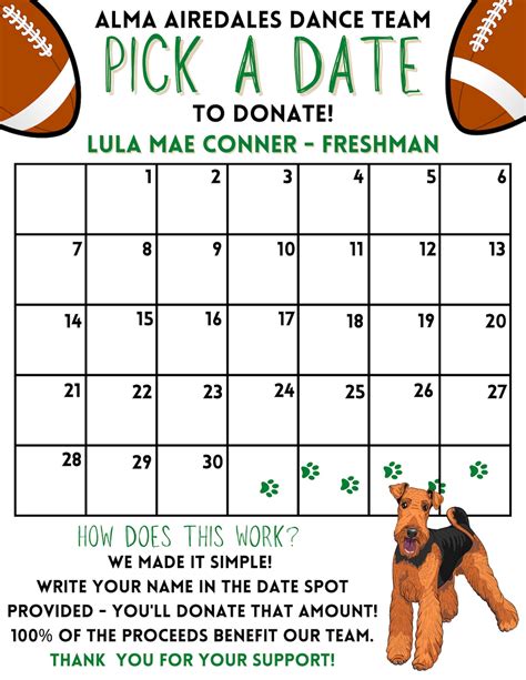Pay The Date Calendar Fundraiser Template