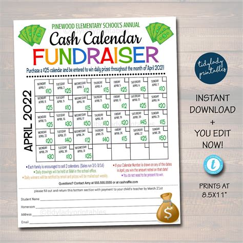 Pay The Date Calendar Fundraiser Template