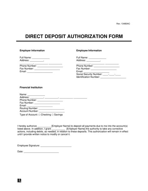 Payday Direct Deposit Form