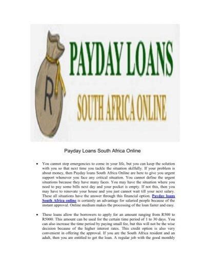 Payday Loans South Africa Online