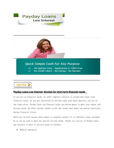 Payday Loans With Low Interest