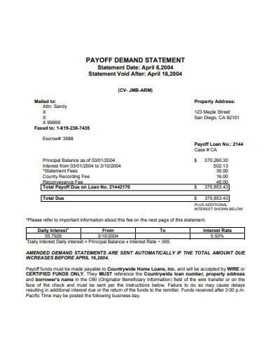 Payoff Statement Template