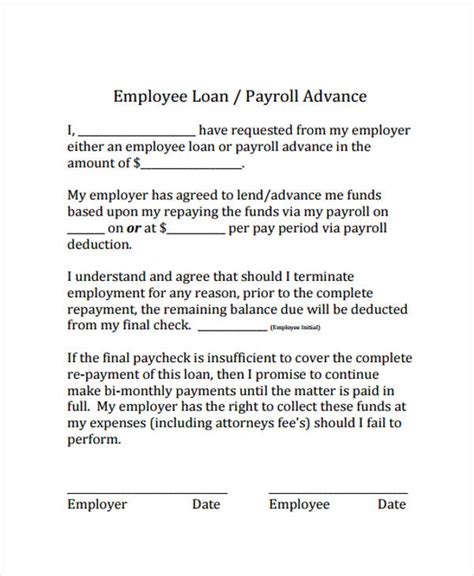 Payroll Advance Loan Agreement Sample