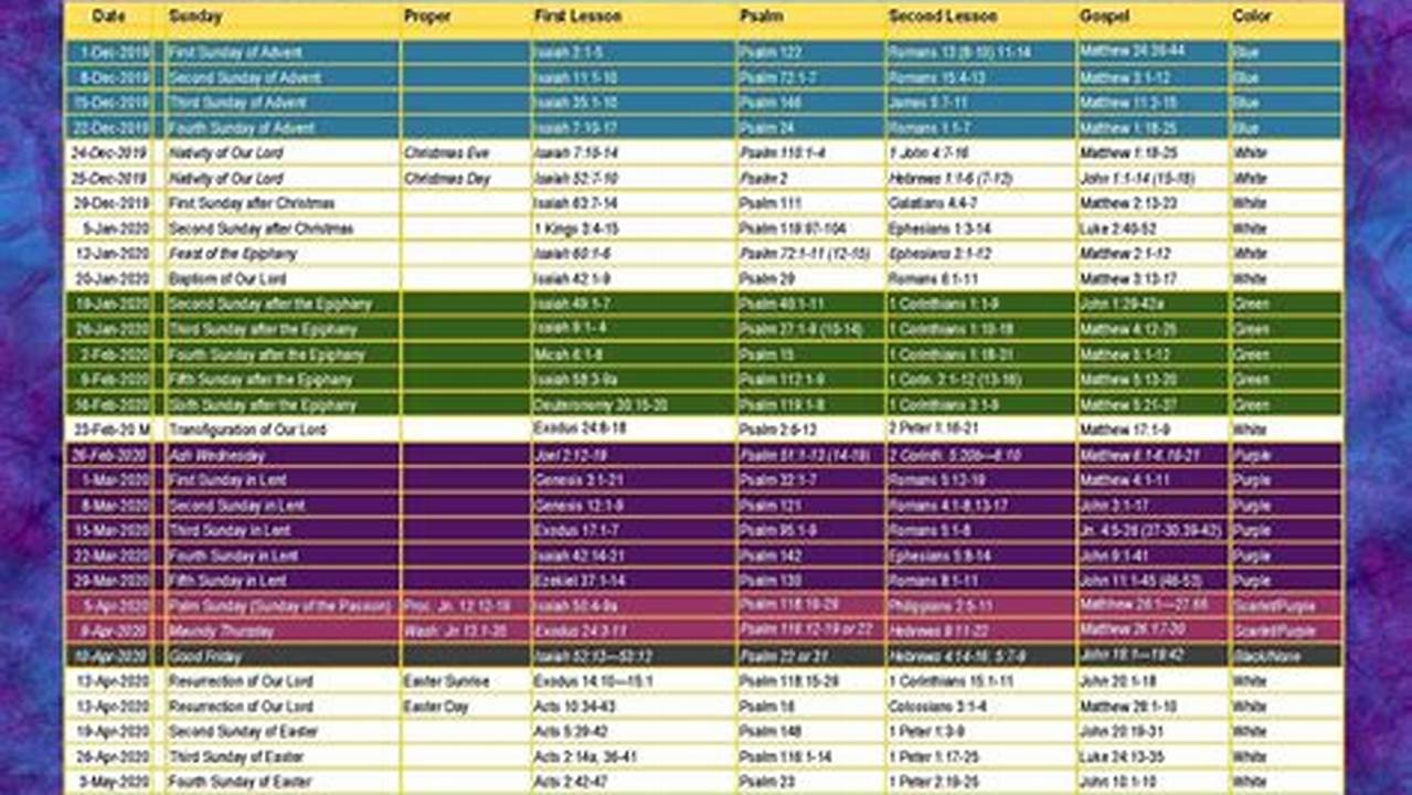 Pcusa Lectionary Calendar 2025