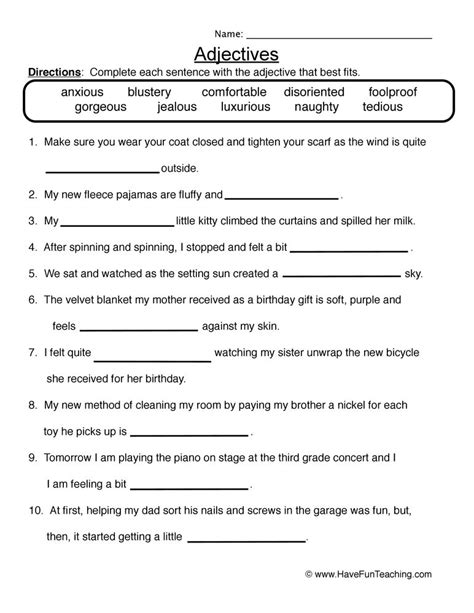 Pdf 5Th Grade Adjectives Worksheets For Grade 5