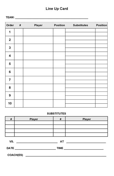 Pdf Printable Baseball Lineup Card