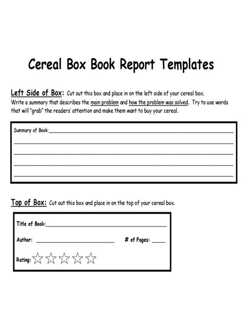 Pdf Printable Cereal Box Book Report Template