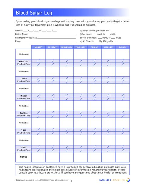 Pdf Free Printable Blood Sugar Log Sheet