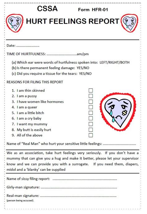 Pdf Hurt Feelings Report Funny Printable