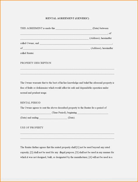 Pdf Printable Basic Rental Agreement Fillable