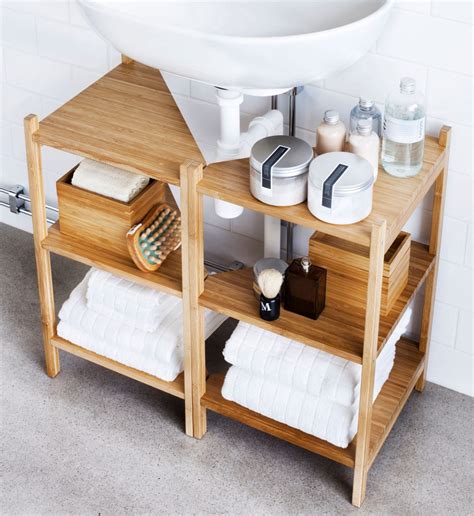 Pedestal sinks look nice, but they are not the best when you need storage! This is a great way