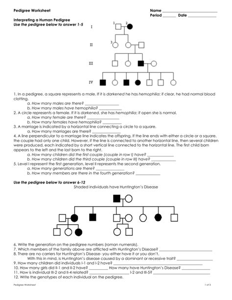 Pedigree Analysis Worksheet