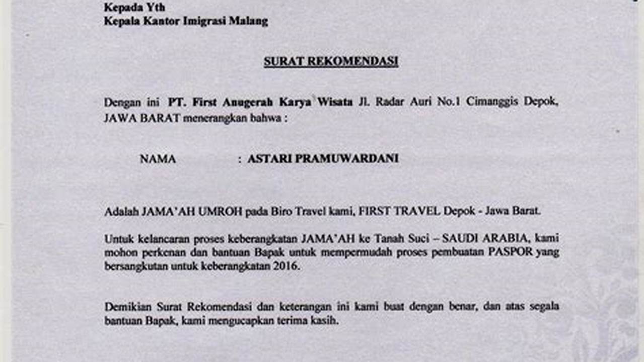 Pembuatan, Contoh Surat