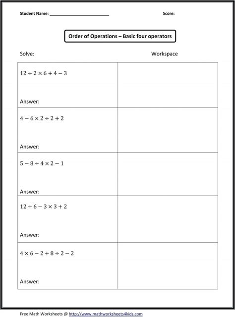 Pemdas Worksheets 7th Grade