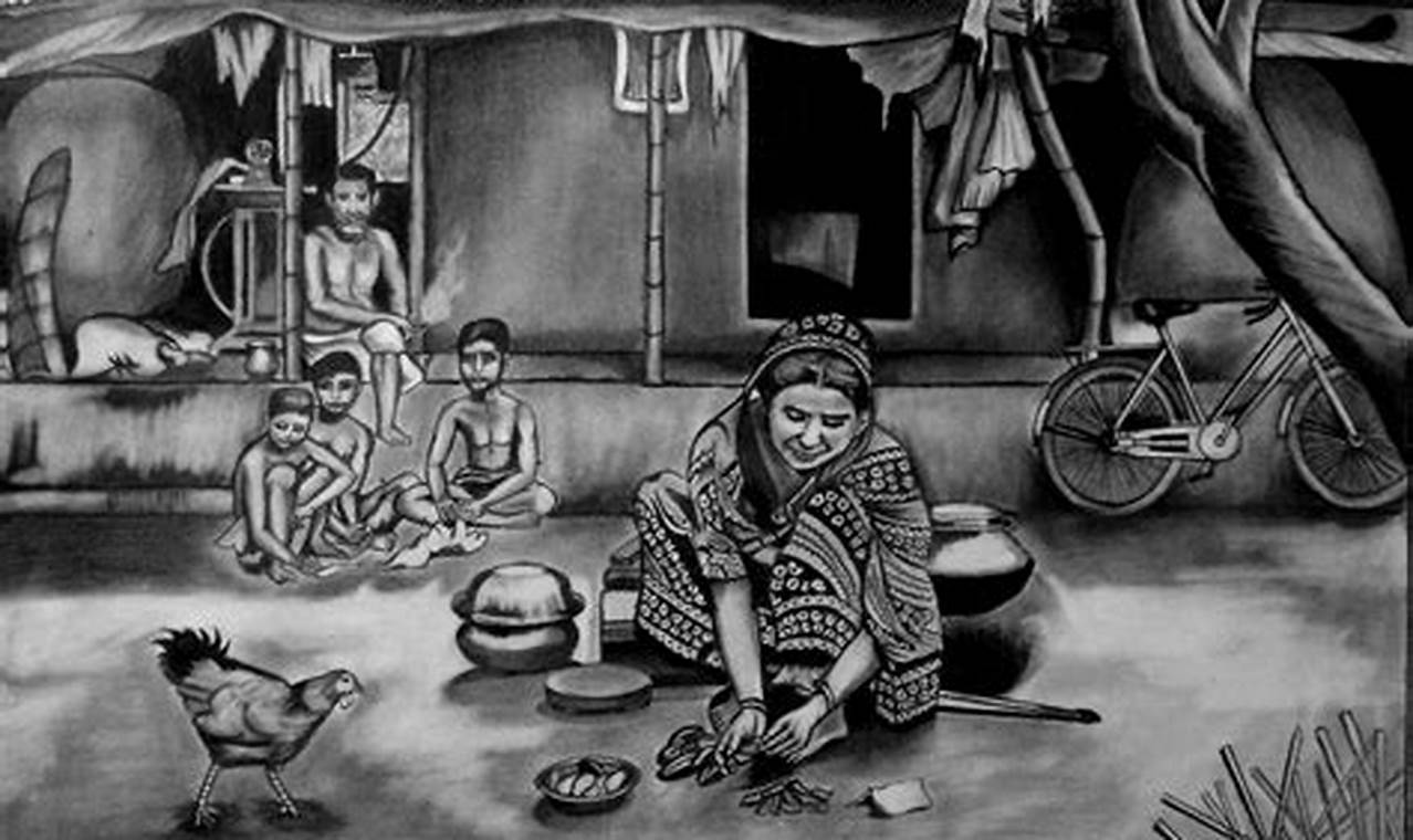 Pencil Sketch of Village Life: Capturing the Essence of Simplicity