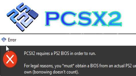 Tampilan jendela Pengaturan BIOS PCSX2 dengan pesan kesalahan