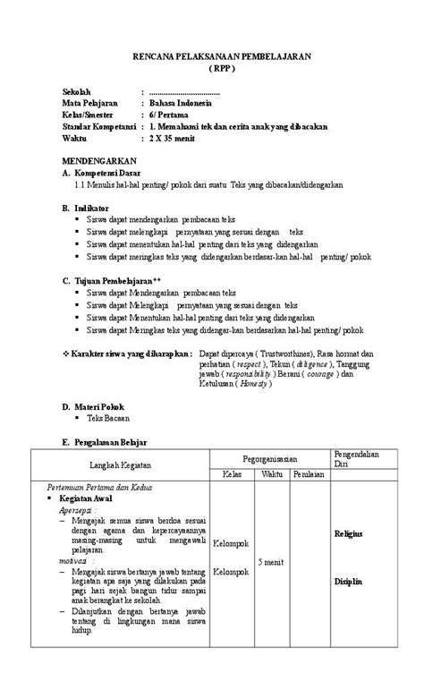 Pengenalan Bahasa Indonesia pada Kelas 6