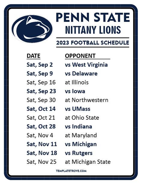 Penn State Football Schedule Printable