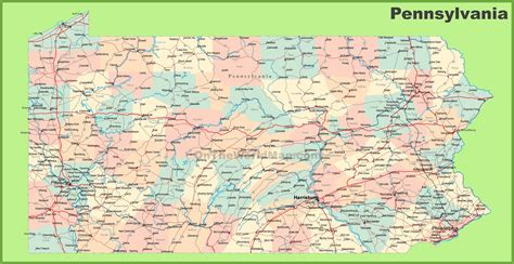 Pennsylvania State vector road map. lossless scalable AI,PDF map for