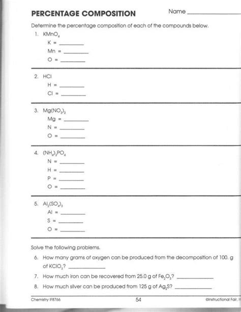 Percent Composition Chemistry Worksheet