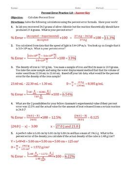 Percent Error Worksheet Answers