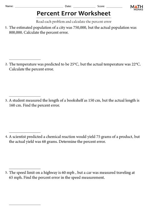 Percent Error Worksheet practice