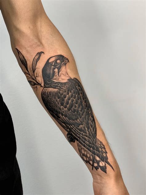 My first tattoo! Peregrine falcon by Barham Williams at